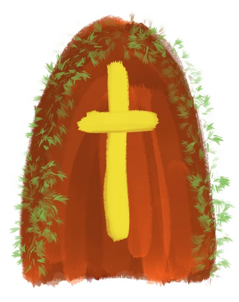 Húsvéti kereszt illusztráció. Ecsetvonásos technika — Stock Fotó