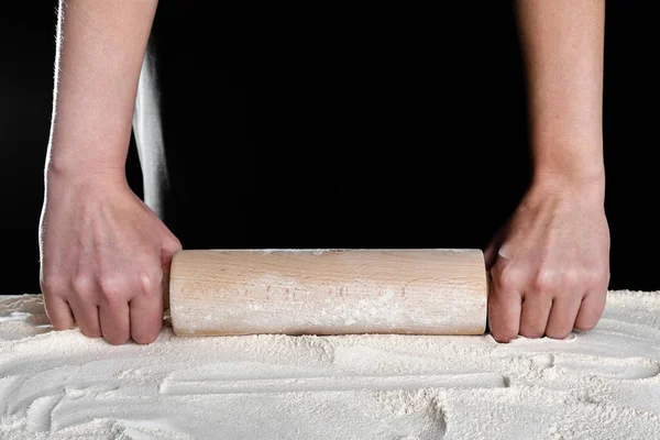 Baker Hands Rolling Pin Flour Baking Bread Concept — Stock Photo, Image
