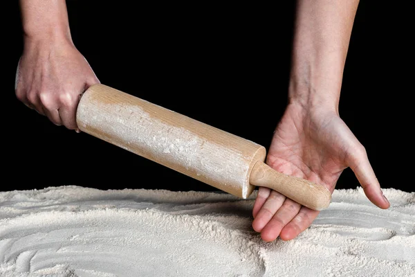 Angry Baker Hands Rolling Pin Flour Baking Concept — Stock Photo, Image