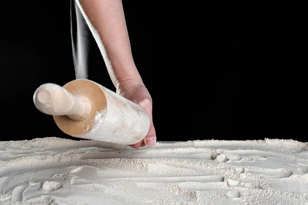 Angry Woman Hands Rolling Pin Flour Baking Concept — Stock Photo, Image