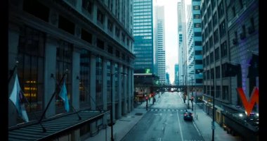 Chicago 'nun merkezindeki ıssız sokakların hava manzarası. Corona virüsü salgını nedeniyle evde kalma emri. Chicago şehir merkezindeki ıssız sokakların hava manzarası..