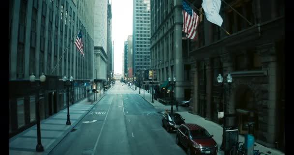 Aerial View Deserted Streets Loop Downtown Chicago Stay Home Order — Stock Video