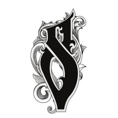 Beyaz arka planda izole edilmiş büyük harfli dekorasyonun vektör çizimi. Barok süslemeli zarif antika S harfi. Baş harfler, logolar, amblemler için zarif siyah harfler.