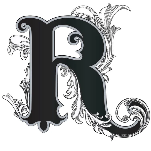 Vector Illustration Uppercase Letter Ornamations Isolated White Background Elegant Antique — 스톡 벡터