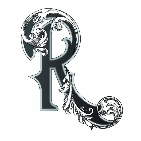 Vector Illustration Uppercase Letter Ornamations Isolated White Background Elegant Antique — 스톡 벡터