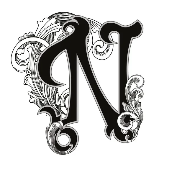 Vector Illustration Uppercase Letter Ornamations Isolated White Background Elegant Antique — 스톡 벡터