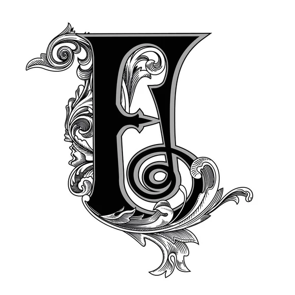 Vector Illustration Uppercase Letter Ornamations Isolated White Background Elegant Antique — 스톡 벡터