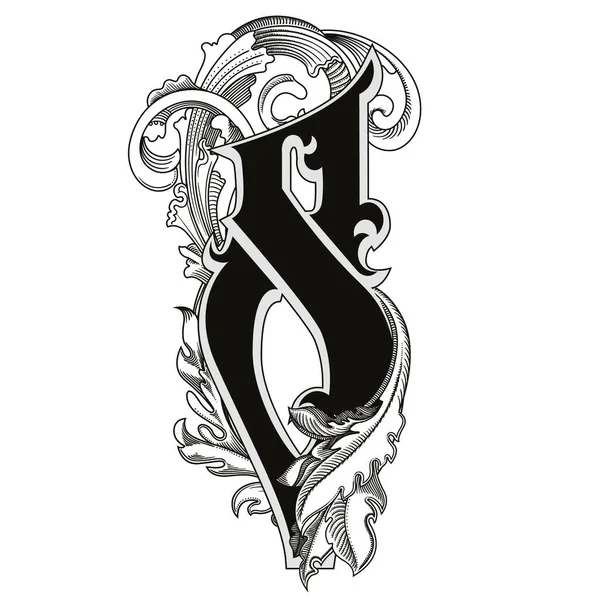 Vector Illustration Uppercase Letter Ornamations Isolated White Background Elegant Antique — 스톡 벡터