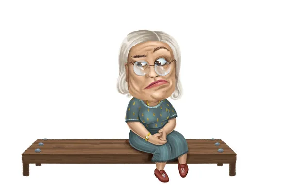 Una Anciana Pelo Gris Abuela Sentada Aislado Sobre Fondo Blanco — Foto de Stock