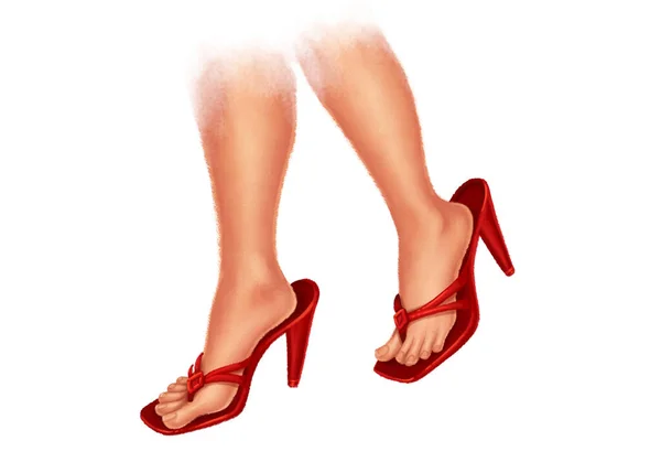 Жіночі Ноги Дівчинки Дорослих Червоних Підборах Ізольовані Білому Тлі Дитяча — стокове фото