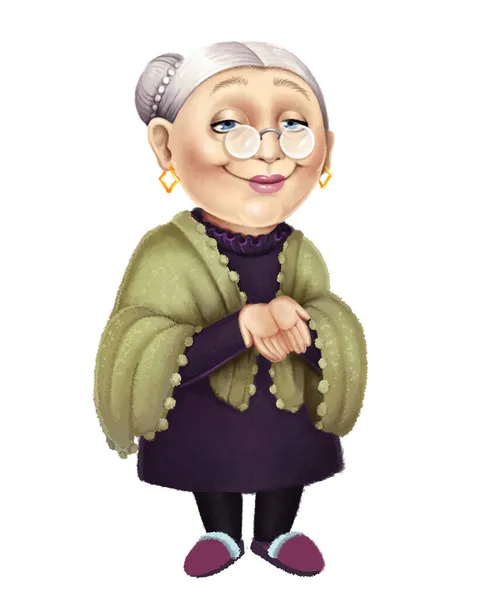 Старуха Бабушка Детская Иллюстрация Женским Характером Старым Лицом Седыми Волосами — стоковое фото
