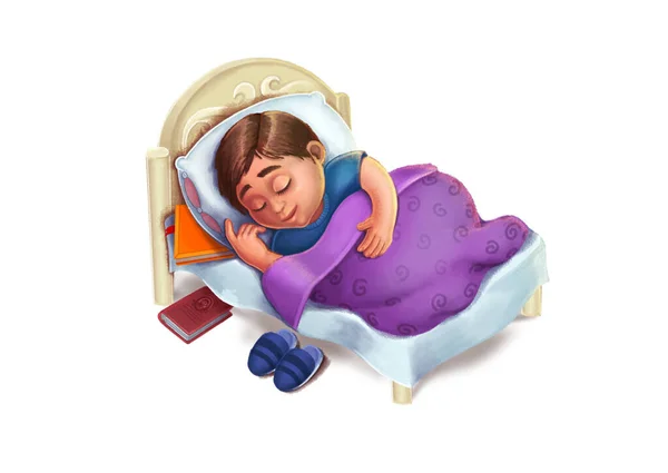 Маленький Хлопчик Спить Погано Вночі Мальований Вручну Олівець Стилізована Дитяча — стокове фото