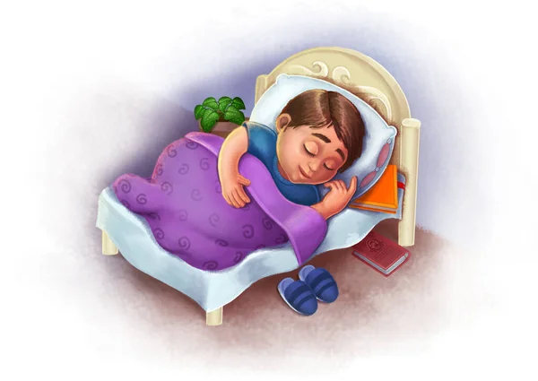 Niño Durmiendo Mal Por Noche Lápiz Dibujado Mano Ilustración Niños — Foto de Stock