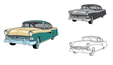 Bir spor araba tasviri. Kullanımı kolay, düzenlenebilir ve katmanlı. Beyaz arkaplanda izole edilmiş vektör ayrıntılı kas arabası, çizim otomobil