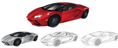 Bir spor araba tasviri. Kullanımı kolay, düzenlenebilir ve katmanlı. Beyaz arkaplanda izole edilmiş vektör ayrıntılı kas arabası, çizim otomobil