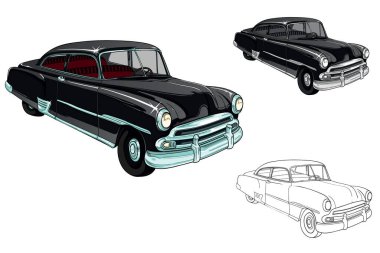 Bir spor araba tasviri. Kullanımı kolay, düzenlenebilir ve katmanlı. Beyaz arkaplanda izole edilmiş vektör ayrıntılı kas arabası, çizim otomobil