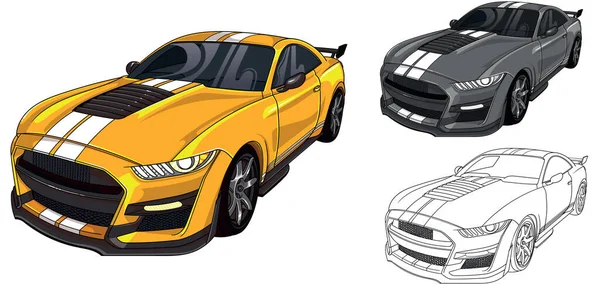 スポーツカーのイラスト 使いやすく 編集可能で 階層化できます 白い背景に隔離されたベクトル詳細な筋肉車 スケッチ自動車 — ストックベクタ