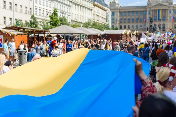 Praga República Checa 2022 Una Acción Apoyo Ucrania Gratitud República Fotos De Stock