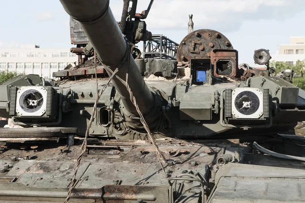 Destroyed russian military machines and equipments during russian invasion of Ukraine in 2022. Exhibition of destroyed russian military equipments in Europe.