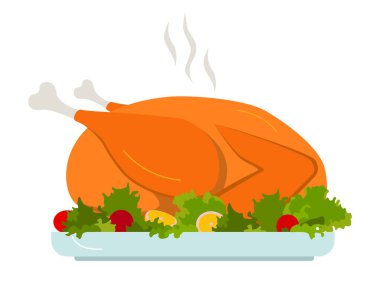 Düz çizgi film vektör tarzında fırında hindi ya da tavuk klipsi çizimi..