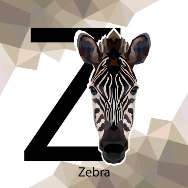 Z letter animals set. English alphabet. Zebra Vector illustration. Colorful polygonal style. Zebra