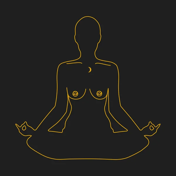 Mystical meditating girl in lotus position with dream catcher. Space woman in esoteric style. Yoga practice. — Vector de stoc