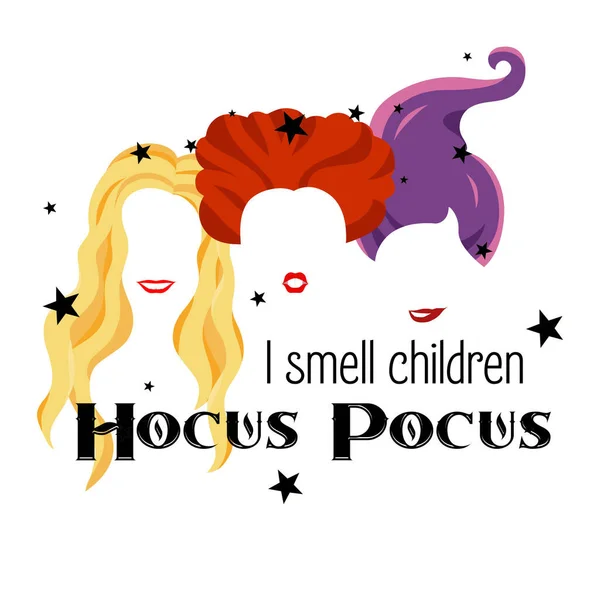 Hocus Pocus Sanderson Sisters Witches Hair Cute Halloween Art Illustration — 图库矢量图片#