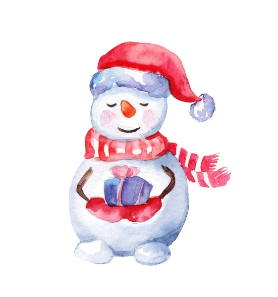 Watercolor Merry Christmas Set Character Snowmans Illustration Winter Holidays Cartoon — Stock Photo, Image