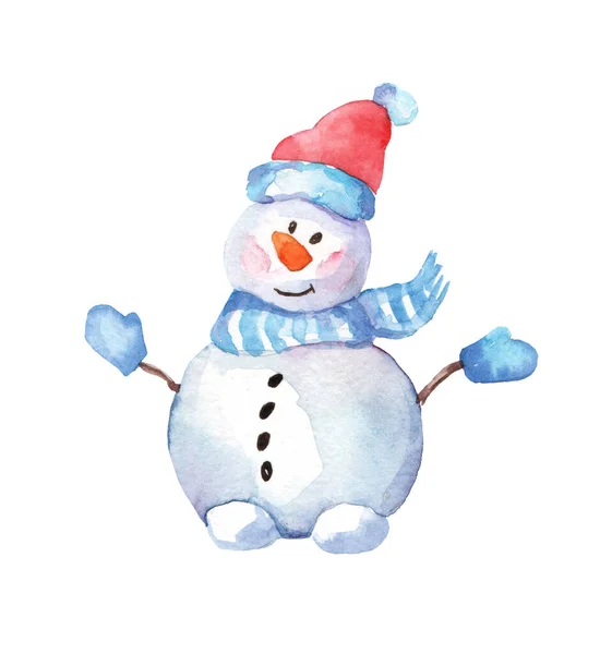 Akvarell Boldog Karácsonyt Készlet Karakter Hóember Illusztráció Téli Ünnepek Rajzfilm — Stock Fotó