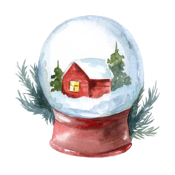 Watercolor Snow Globe New Year Christmas Hand Drawn Illustration Snowy — Stock Photo, Image