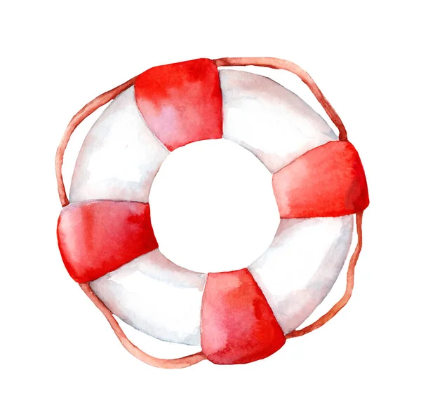 Lifebuoy Acuarela Dibujo Aislado Sobre Fondo Blanco Océano Mar Descanso — Foto de Stock