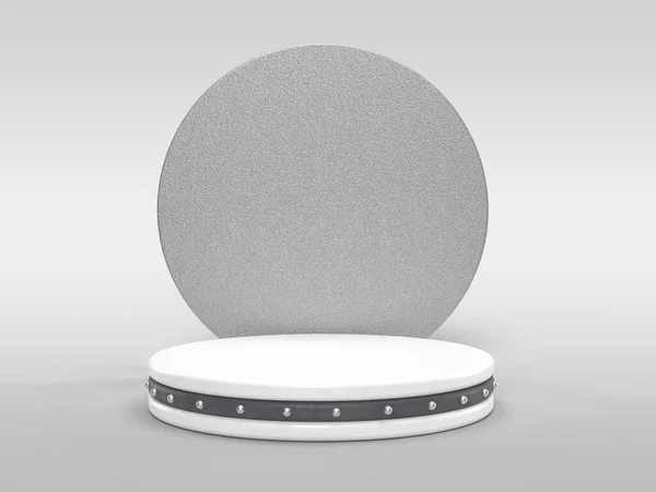 3D gerçekçi minimalist podyumu ürün sergisi için hazırlıyor. Gümüş noktalı ışık sahnesi.