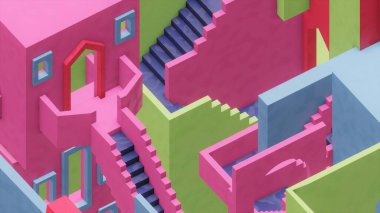 Renkli, karmaşık 3D merdiven çizimi
