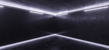 Bilimci Kurgu Parlak Karanlık Stüdyo Stüdyo Showroom Yansıtıcı Grunge Beton Parlak Oda Tüneli Boş Alan Arkaplanı 3D