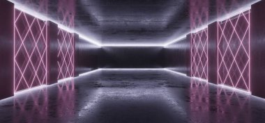 Bilimci Kurgu Parlak Karanlık Stüdyo Stüdyo Showroom Yansıtıcı Grunge Beton Parlak Oda Tüneli Boş Alan Arkaplanı 3D