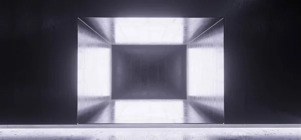 Sci Futuristic Bright Dark Empty Studio Podium Showroom Reflective Grunge — 图库照片