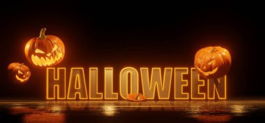 Cadılar Bayramı - Jack O 'Lanternler - Mumlar ve iplik ışıkları Tahta Masa 3 boyutlu