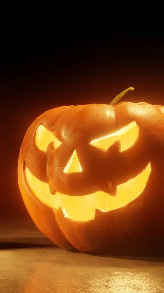 Halloween Jack Lanterns Gyertyák Vonós Lámpák Asztal Render — Stock Fotó