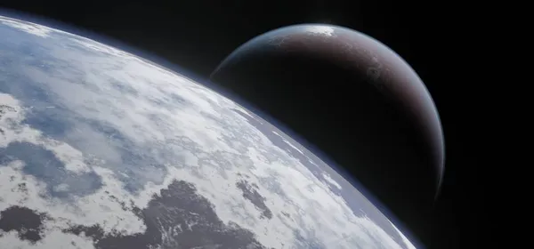 Панорамные Космические Планеты Фон Панорама Отдаленной Солнечной Системы Рендерингом Экзопланет — стоковое фото