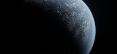 Panoramik uzay gezegenlerinin arka planı. Uzak güneş sisteminin dış gezegenleri 3D görüntüleme panoraması