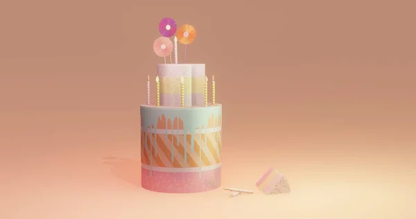 Torta Compleanno Carta Rendering — Foto Stock
