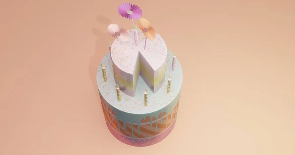 Torta Cumpleaños Artesanía Render — Foto de Stock