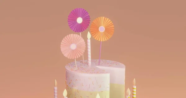紙工芸誕生日ケーキ3Dレンダリング — ストック写真