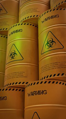 Fıçılarda radyoaktif atık, nükleer atık deposu, 3D oluşturma