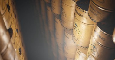 Fıçılarda radyoaktif atık, nükleer atık deposu, 3D oluşturma