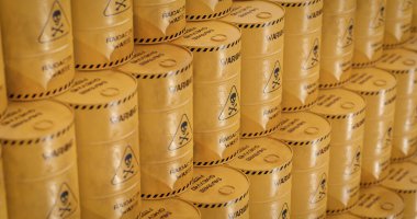 Fıçılarda radyoaktif atık, nükleer atık deposu, 3D oluşturma