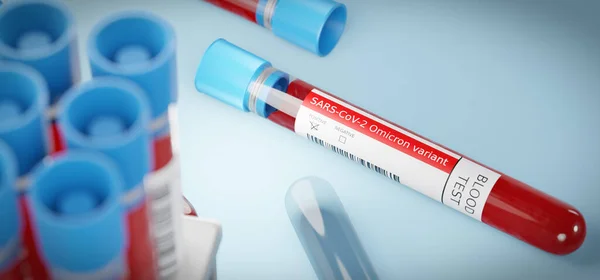 Análisis Sangre Variante Sars Cov Omicron Render Ampollas Con Muestras — Foto de Stock