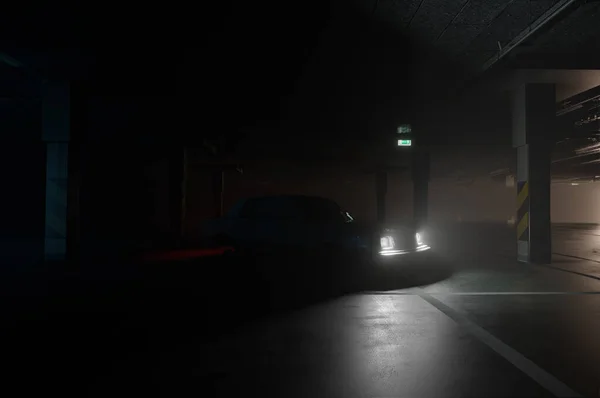 Dark Empty Parking Foggy Render — Stock Photo, Image