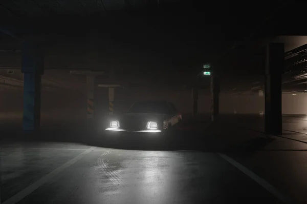 Tmavě Prázdné Parkování Mlhavé Vykreslení — Stock fotografie