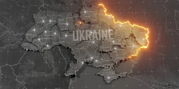 Military conflict between Ukraine and Russia. Concept map of war. cartography design. 3d render